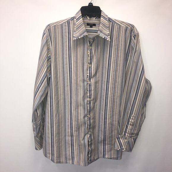 Alfani Cotton Blend XL Long Sleeve Button Front Striped Shirt - Picture 1 of 7